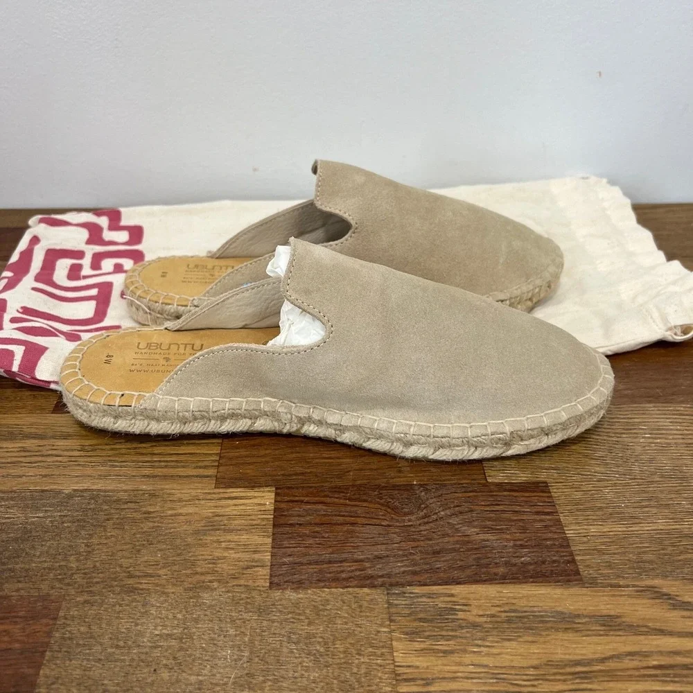 Umbunto Womens‎ Espadrilles 8W Slip On Boho Handmade Leather Tan Mule New
